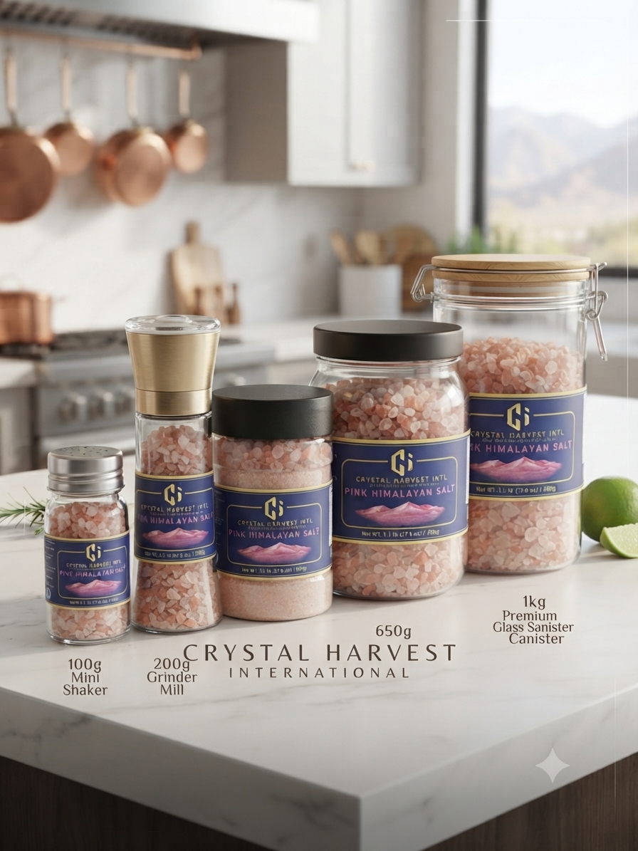 Crystal Harvest pink salt retail packaging